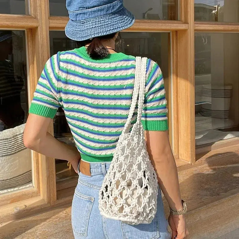 Stylish Mesh Rope Knitted Bucket Shoulder Bag for All Occasions - Love Salve